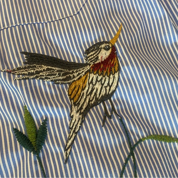 ZARA Striped Button Down Oxford with Floral Embroidery - Picture 4 of 4